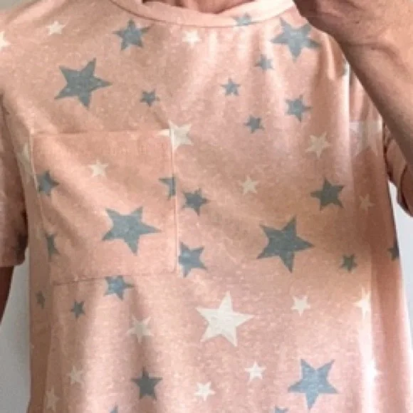 Peach Color Star Print Short Sleeve Tee - Picture 7 of 7